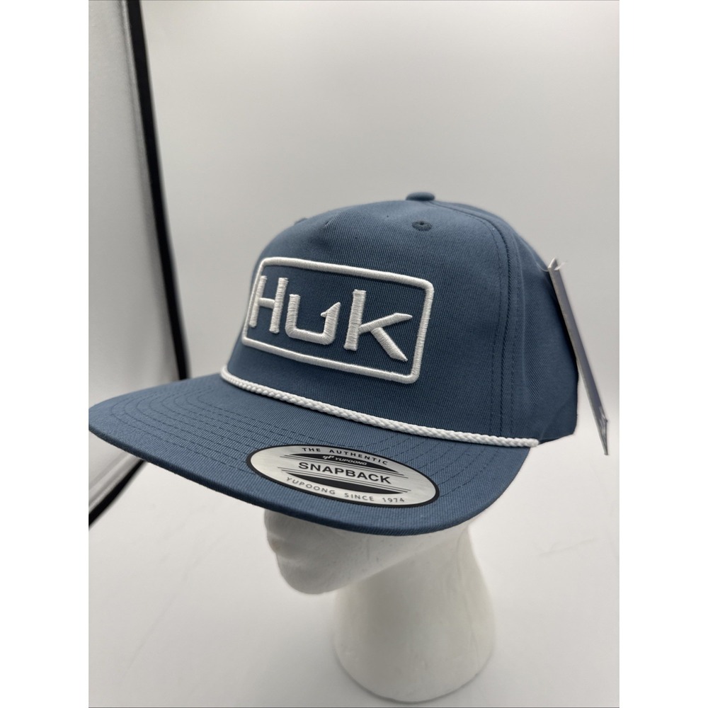 Huk Performance Hat‎ Blue Mesh Filled Barb Rope Trucker Snapback Fishing Cap
